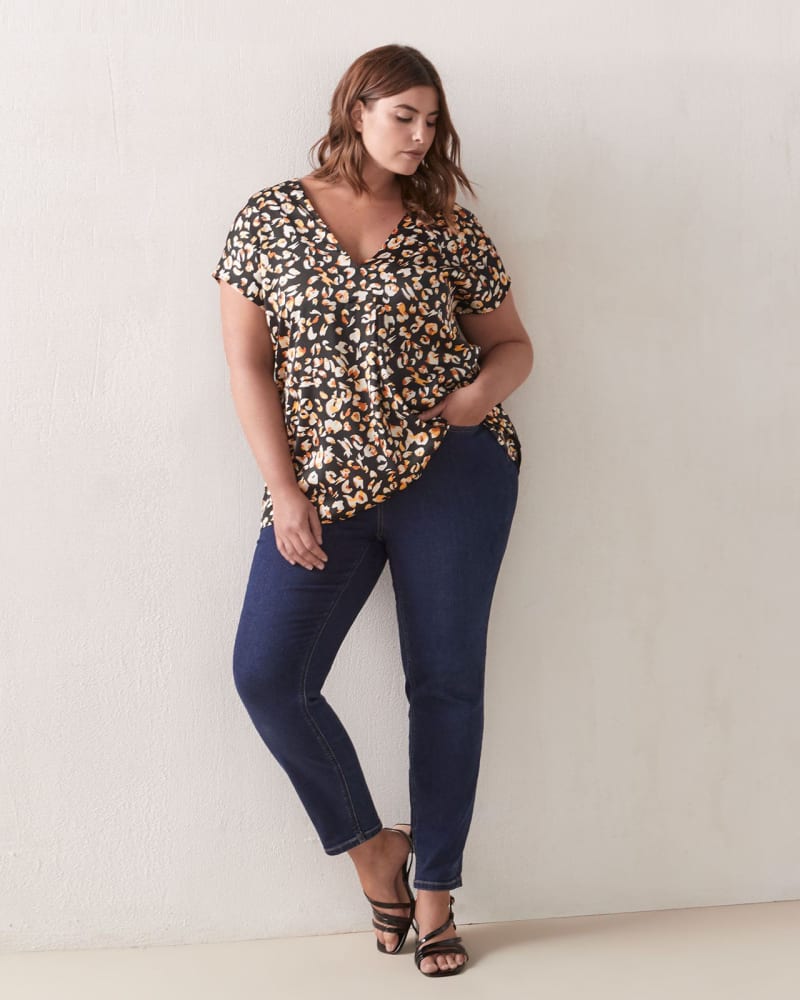 Plus size model wearing Jessica Mixed Media Top by Addition Elle | Dia&Co | dia_product_style_image_id:132906